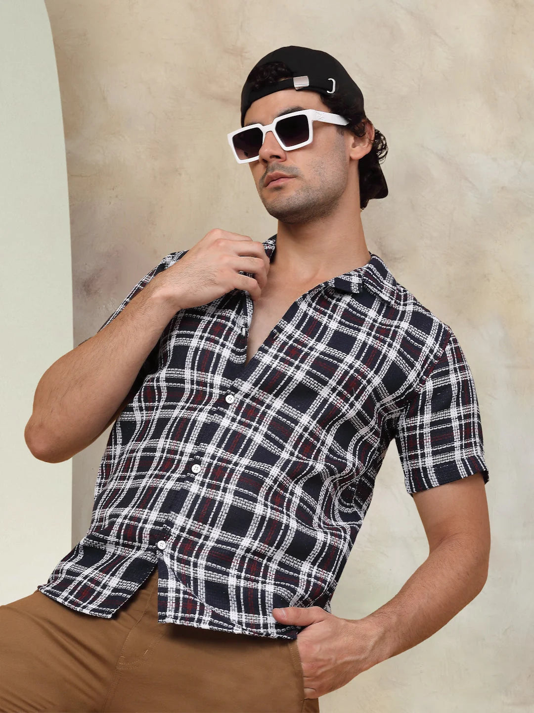 Navy Checked Cotton Shirt - Half Sleeve Mens Shirt Collection