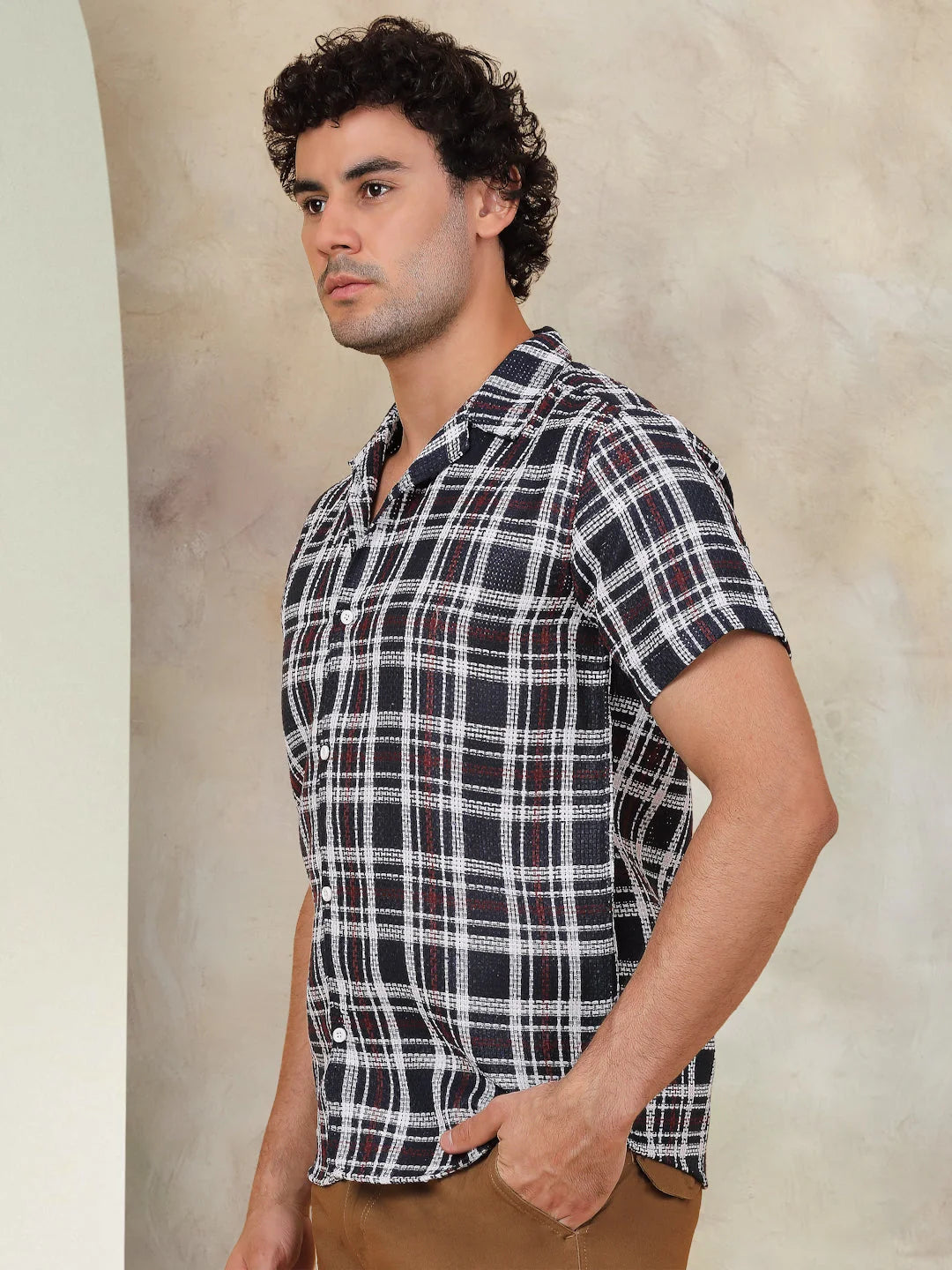 Navy Checked Cotton Shirt - Half Sleeve Mens Shirt Collection