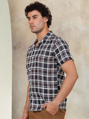 Checked Half Sleeve Cotton Shirt for Men-SF-943Navy