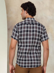 Checked Half Sleeve Cotton Shirt for Men-SF-943Navy