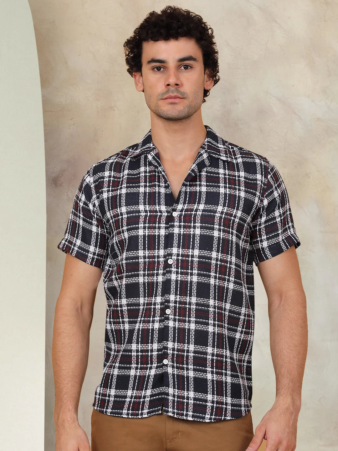 Navy Checked Cotton Shirt - Half Sleeve Mens Shirt Collection