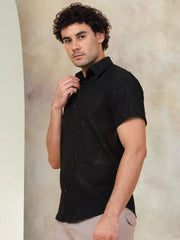 Embroidered Half Sleeve Cotton Shirt for Men-SF-944Black