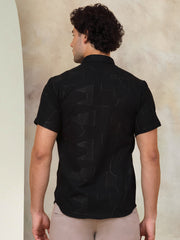 Embroidered Half Sleeve Cotton Shirt for Men-SF-944Black