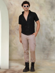 Embroidered Half Sleeve Cotton Shirt for Men-SF-944Black