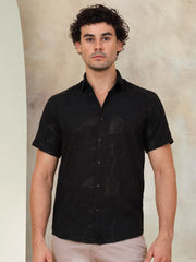 Embroidered Half Sleeve Cotton Shirt for Men-SF-944Black