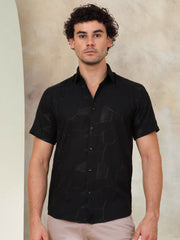 Embroidered Half Sleeve Cotton Shirt for Men-SF-944Black
