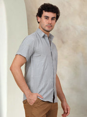 Embroidered Half Sleeve Cotton Shirt for Men-SF-944Light-Grey