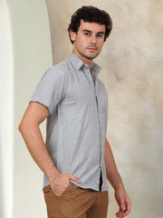 Embroidered Half Sleeve Cotton Shirt for Men-SF-944Light-Grey