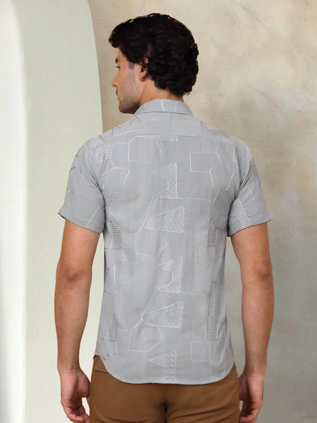 Light Grey Cotton Shirt for Men - Embroidered Polo Shirts