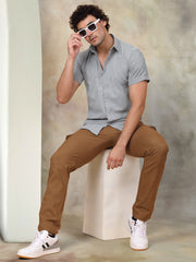 Embroidered Half Sleeve Cotton Shirt for Men-SF-944Light-Grey