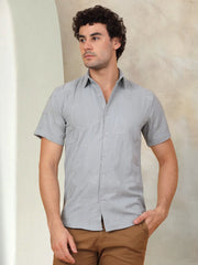 Embroidered Half Sleeve Cotton Shirt for Men-SF-944Light-Grey