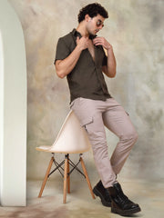 Embroidered Half Sleeve Cotton Shirt for Men-SF-944Olive