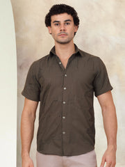 Embroidered Half Sleeve Cotton Shirt for Men-SF-944Olive