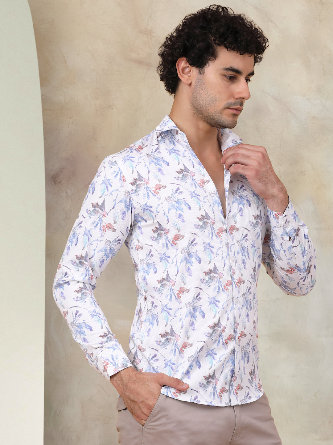 Blue Cotton Printed Mens Shirt - Casual Style