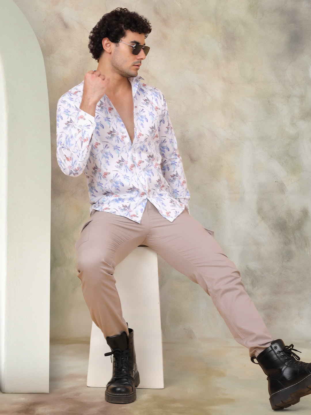 Blue Cotton Printed Mens Shirt - Casual Style