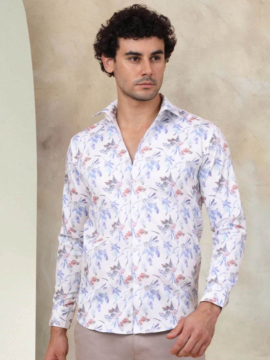 Blue Cotton Printed Mens Shirt - Casual Style