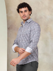 Printed Cotton Casual Shirt for Mens.-SF-945Grey