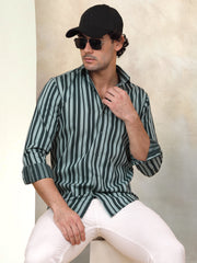 Striped Cotton Shirt for Men-SF-946Green