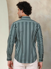 Striped Cotton Shirt for Men-SF-946Green