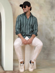 Striped Cotton Shirt for Men-SF-946Green