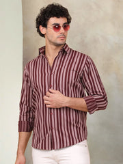 Striped Cotton Shirt for Men-SF-946Maroon