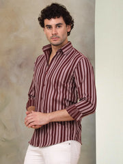 Striped Cotton Shirt for Men-SF-946Maroon
