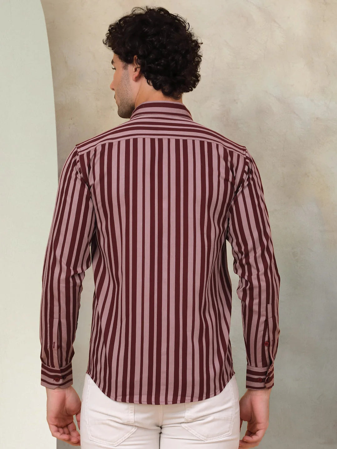 Maroon Striped Cotton Mens Shirt | Long Sleeve Formal Shirts
