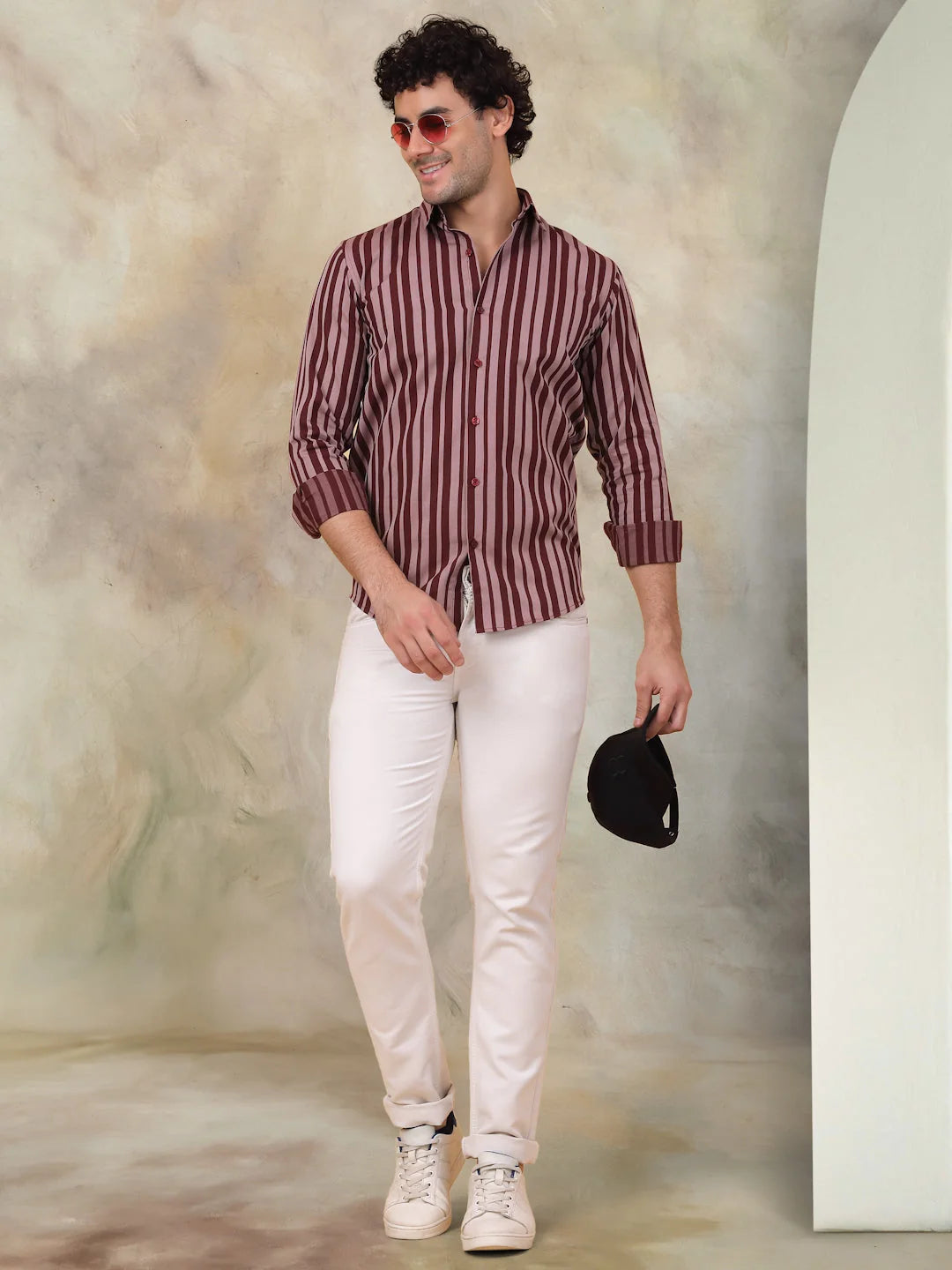 Maroon Striped Cotton Mens Shirt | Long Sleeve Formal Shirts