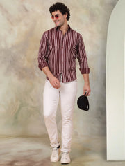 Striped Cotton Shirt for Men-SF-946Maroon