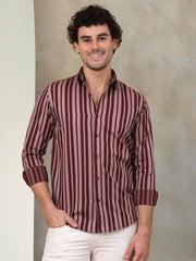 Striped Cotton Shirt for Men-SF-946Maroon