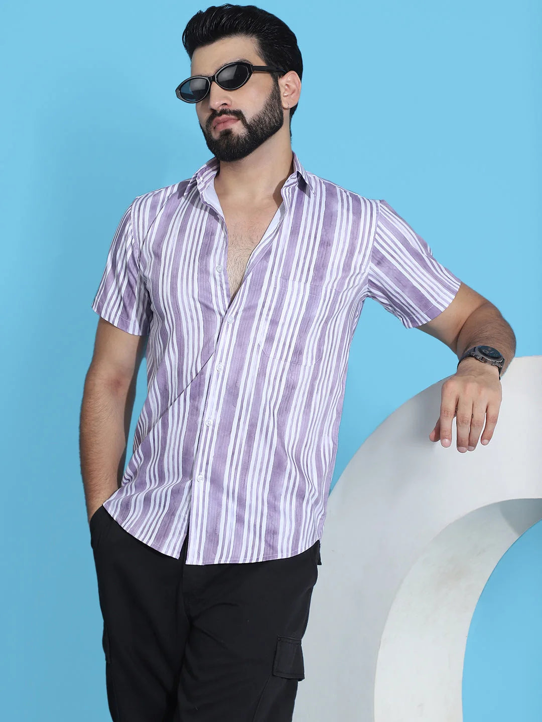 Striped Mens Shirt - Half Sleeve Cotton Shirt for Men