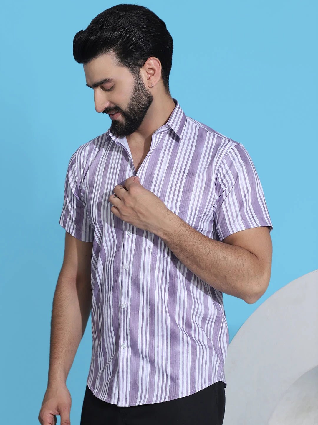 Striped Mens Shirt - Half Sleeve Cotton Shirt for Men