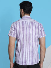 Striped Half Sleeve Cotton Lycra Shirt for Men-SF-947Purple