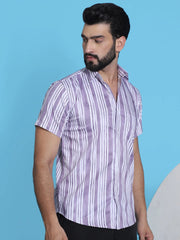 Striped Half Sleeve Cotton Lycra Shirt for Men-SF-947Purple
