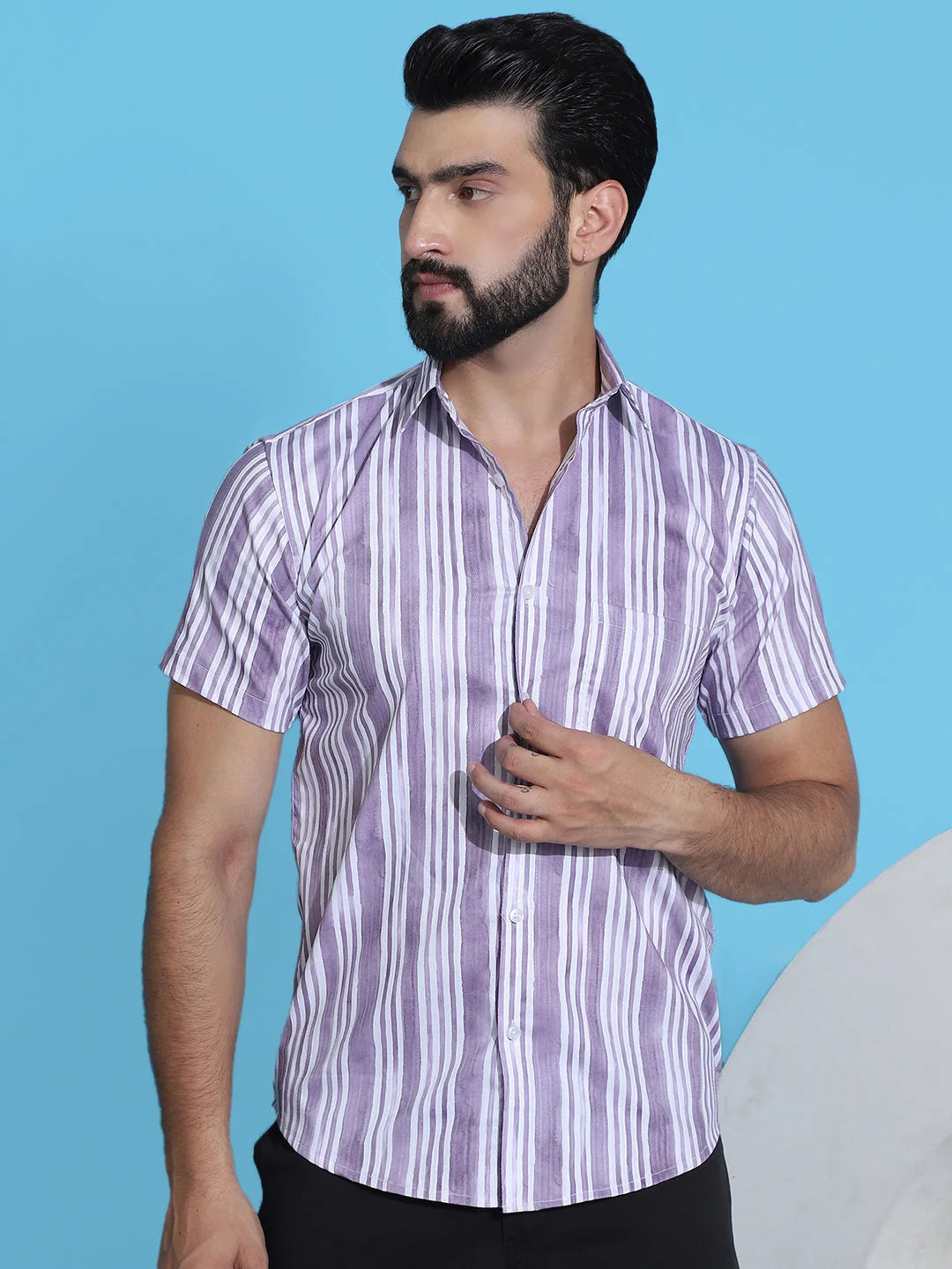 Striped Mens Shirt - Half Sleeve Cotton Shirt for Men