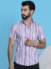 Striped Half Sleeve Cotton Lycra Shirt for Men-SF-947Purple