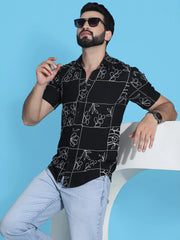 Embroidered Half Sleeve Cotton Shirt for Men-SF-948Black