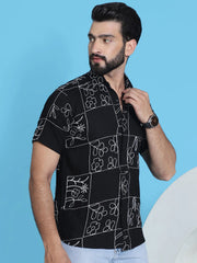 Embroidered Half Sleeve Cotton Shirt for Men-SF-948Black
