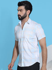 Checked Half Sleeve Cotton Shirt for Men-SF-949Blue