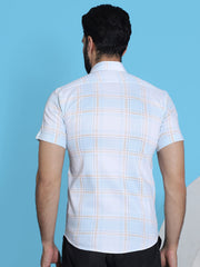 Checked Half Sleeve Cotton Shirt for Men-SF-949Blue