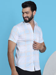 Checked Half Sleeve Cotton Shirt for Men-SF-949Blue