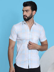 Checked Half Sleeve Cotton Shirt for Men-SF-949Blue