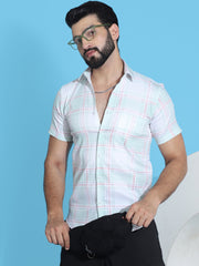 Checked Half Sleeve Cotton Shirt for Men-SF-949Light-Green