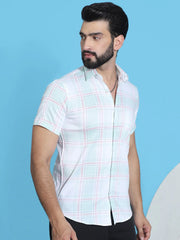 Checked Half Sleeve Cotton Shirt for Men-SF-949Light-Green
