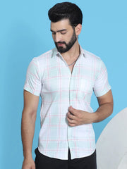 Checked Half Sleeve Cotton Shirt for Men-SF-949Light-Green
