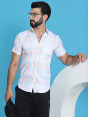 Checked Half Sleeve Cotton Shirt for Men-SF-949Peach