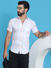 Checked Half Sleeve Cotton Shirt for Men-SF-949Peach
