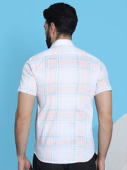 Checked Half Sleeve Cotton Shirt for Men-SF-949Peach