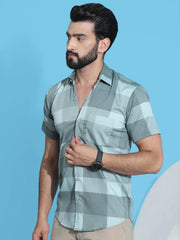 Checked Half Sleeve Cotton Shirt for Men-SF-950Green