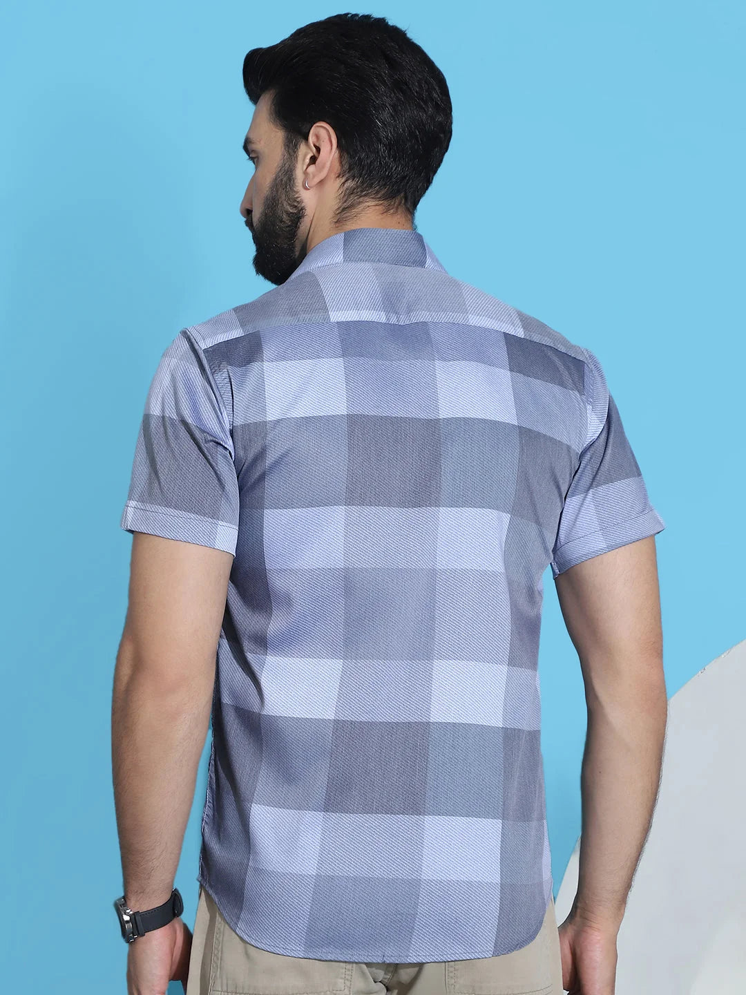 Grey Checked Half Sleeve Cotton Shirt | Trendy Mens Shirt